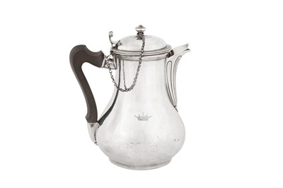 Lot 262 - A Louis XVI late 18th century French silver coffee and chocolate pot, Paris 1777 by Jacques-Charles Mongenot (reg. 1775)