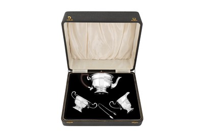 Lot 354 - A cased Elizabeth II sterling silver three-piece tea service, Birmingham 1954 by Adie Brothers