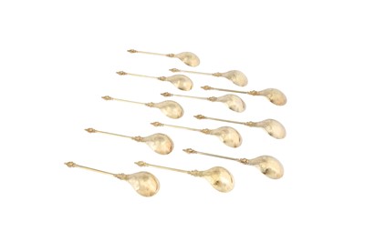 Lot 273 - A set of twelve late 19th century German silver gilt spoon, Hanau circa 1890