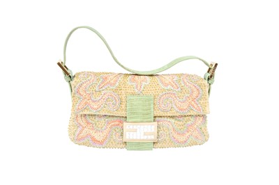 Lot 258 - λ Fendi Beige Paisley Embroidered Beaded Baguette Bag