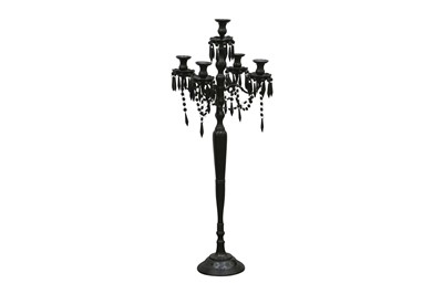 Lot 305 - A CONTEMPORARY BLACK LACQUERED METAL FLOOR STANDING CANDELABRUM