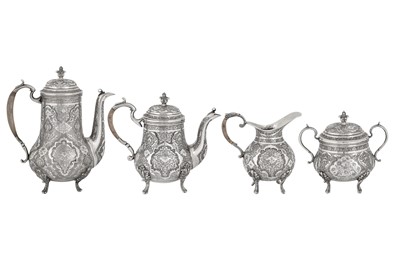 Lot 220 - A mid -20th century Persian (Iranian) silver four-piece tea and coffee service, Isfahan circa 1950 mark of Bireae