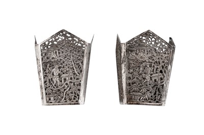 Lot 1197 - TWO EARLY 20TH CENTURY CHINESE EXPORT UNMARKED SILVER SAUCE BOTTLE HOLDERS