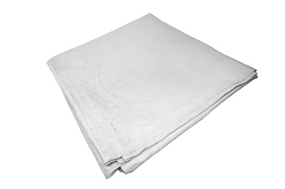 Lot 24 - LARGE COMMEMORATIVE DAMASK TABLECLOTH FOR KING EDWARD VII CORONATION, 1902