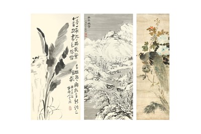 Lot 904 - THREE CHINESE HANGING SCROLL PAINTINGS