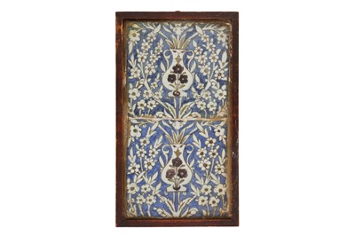 Lot 469 - TWO DAMASCUS POTTERY TILES WITH FLOWERING VASES