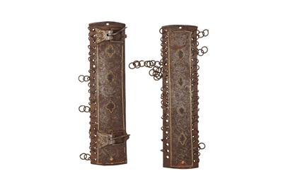 Lot 181 - TWO GOLD-DAMASCENED STEEL ARMOUR PLATES