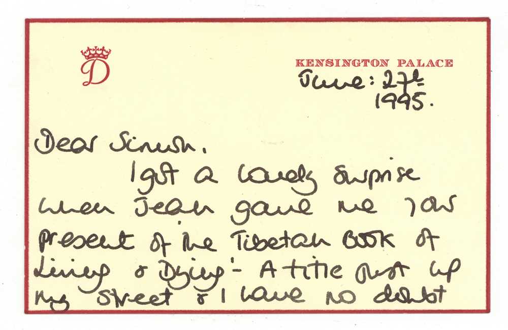 Lot 117 - AN AUTOGRAPH NOTE FROM DIANA, PRINCESS OF WALES