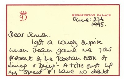 Lot 117 - AN AUTOGRAPH NOTE FROM DIANA, PRINCESS OF WALES