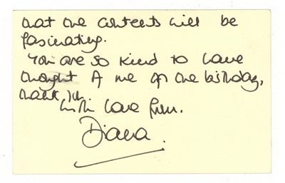 Lot 117 - AN AUTOGRAPH NOTE FROM DIANA, PRINCESS OF WALES