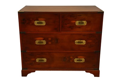 Lot 1453 - A 19TH CENTURY YEW WOOD CAMPAIGN STYLE CHEST