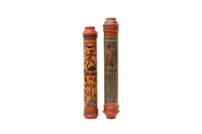 Lot 392 - TWO BURMESE LACQUER SCROLL BOXES AND COVERS