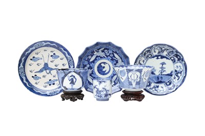 Lot 238 - A GROUP OF SIX JAPANESE BLUE AND WHITE PORCELAIN PIECES