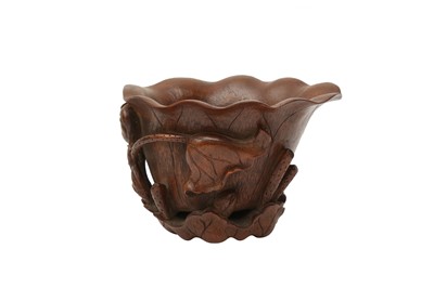 Lot 147 - A CHINESE BAMBOO 'LOTUS' LIBATION CUP