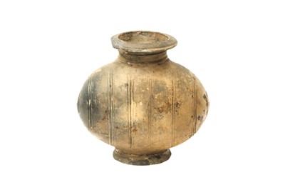 Lot 182 - A SMALL CHINESE POTTERY 'COCOON' JAR