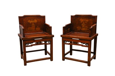 Lot 6 - A PAIR OF CHINESE WOOD CHAIRS