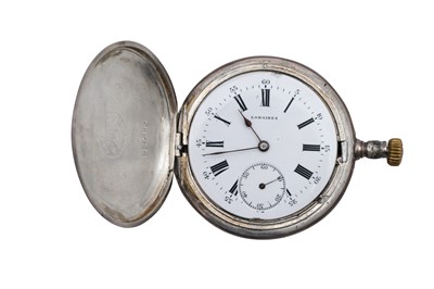 Lot 86 - A LONGINES FULL HUNTER SILVER POCKET WATCH