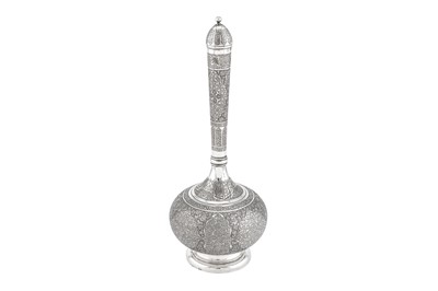 Lot 146 - A LONG-NECKED SILVER BOTTLE RETAILED BY VARTAN OF TABRIZ