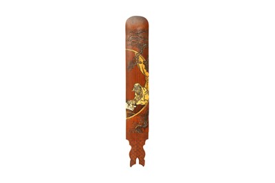 Lot 580 - A CHINESE PAINTED BAMBOO WRIST REST