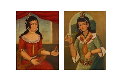 Lot 201 - TWO PORTRAITS OF QAJAR MAIDENS