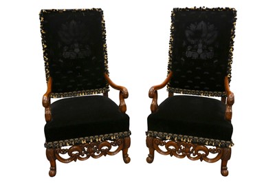 Lot 1423 - A GOOD PAIR OF LOUIS XIV STYLE ARMCHAIRS