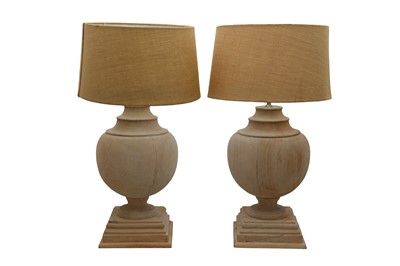 Lot 1811 - A PAIR OF LARGE WOODEN TABLE LAMPS