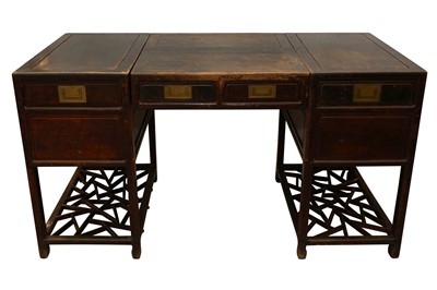 Lot 1411 - A CHINESE LATE QING DYNASTY PADOUK WOOD SCHOLARS DESK
