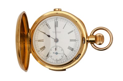 Lot 1107 - AN 18K GOLD SWISS FULL HUNTER REPEATER POCKET WATCH