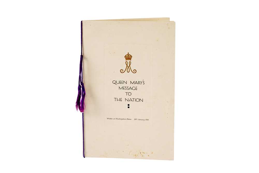 Lot 37 - SCARCE COPY OF QUEEN MARY'S MESSAGE TO THE NATION
