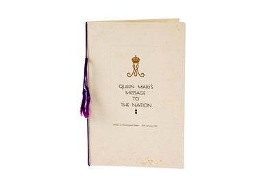 Lot 37 - SCARCE COPY OF QUEEN MARY'S MESSAGE TO THE NATION