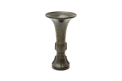 Lot 61 - A CHINESE BRONZE ARCHAISTIC VASE, GU