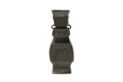 Lot 62 - A CHINESE BRONZE ARCHAISTIC TWIN-HANDLED VASE