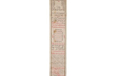 Lot 171 - AN IMPORTANT SCROLL WITH THE RELIGIOUS TRIAD, INSTRUCTIONS FOR SPECIAL PRAYERS, AND MOON CHARTS