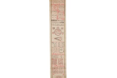 Lot 171 - AN IMPORTANT SCROLL WITH THE RELIGIOUS TRIAD, INSTRUCTIONS FOR SPECIAL PRAYERS, AND MOON CHARTS