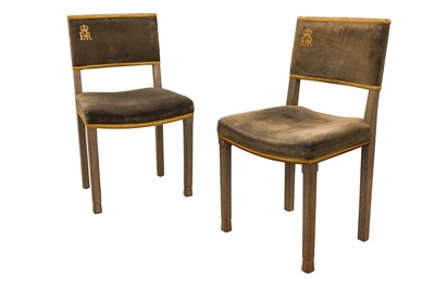 Lot 60 - A PAIR OF ELIZABETH II LIMED-OAK CORONATION CHAIRS