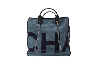 Lot 163 - Chanel Blue Deauville Raffia Logo Maxi Tote