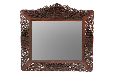 Lot 150 - A CHINESE EXPORT CARVED HARDWOOD WALL MIRROR