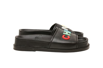 Lot 570 - Chanel Black Rainbow Logo Slides - Size 40
