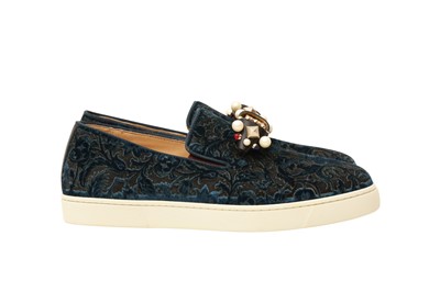 Lot 195 - Christian Louboutin Teal Baroque Slip On Sneaker  - Size 40
