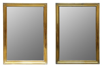 Lot 312 - A PAIR OF RECTANGULAR BRASS FRAMED WALL MIRRORS, 19TH CENTURY