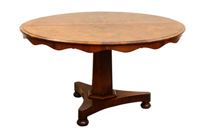 Lot 219 - A REGENCY STYLE BURR WALNUT BREAKFAST OR CENTER TABLE
