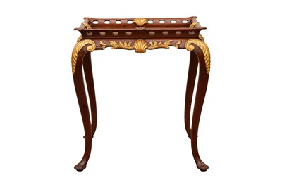 Lot 193 - A 19TH CENTURY STYLE MAHOGANY AND PARCEL GILT SILVER OR TRAY TABLE