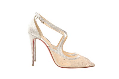 Lot 603 - Christian Louboutin Silver Twistissima Strass Heeled Pump -  Size 41