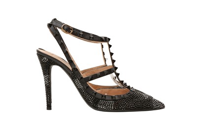 Lot 550 - Valentino Black Rockstud Embellished Caged Heeled Pump - Size 41