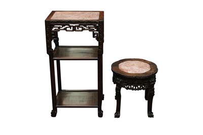 Lot 148 - A CHINESE CARVED HARDWOOD TWO TIER JARDINIERE STAND