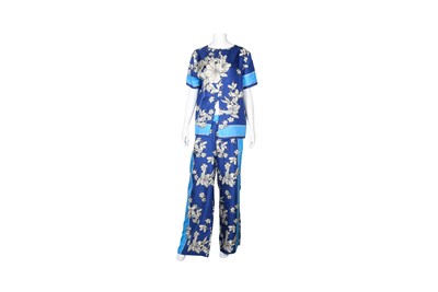 Lot 135 - Parosh Blue Silk Print Palazzo Trouser and Top - Size M