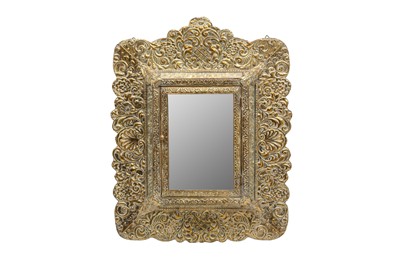 Lot 248 - A BRASS FRAMED REPOUSSE WORK HALL MIRROR