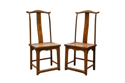 Lot 511 - A PAIR OF CHINESE WOOD 'OFFICIAL'S HAT' CHAIRS, GUANMAOYI