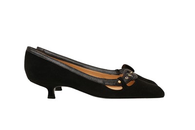 Lot 409 - Chanel Black Logo Buckle Kitten Heeled Pump - Size 36