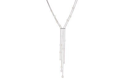 Lot 2 - A  SILVER AND PEARL LAVALLIERE NECKLACE BY MONTBLANC